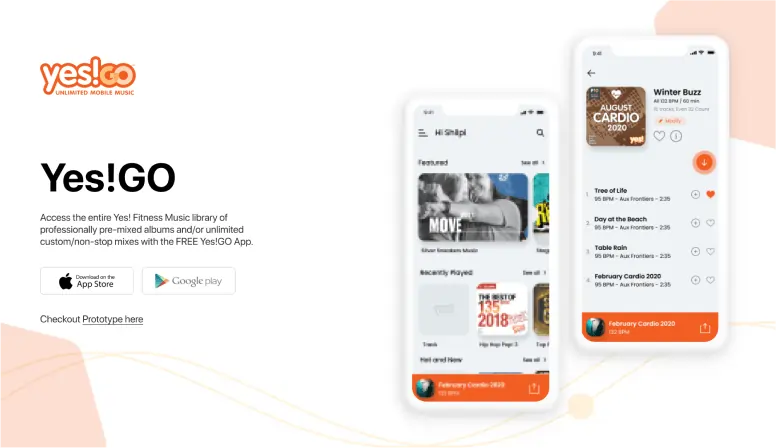 Yes GO fitness music app portfolio